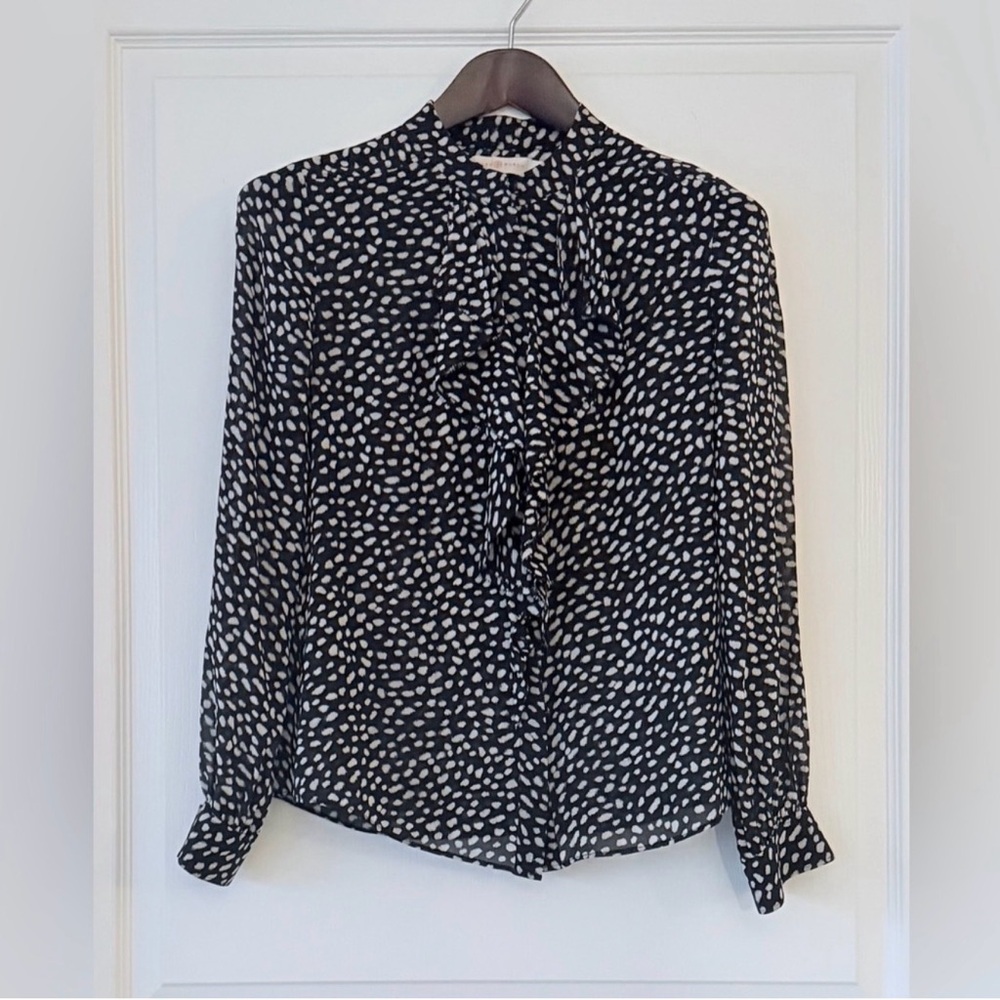 TORY BURCH Veta Silk Dot Print Blouse
Black Ivory Size 6